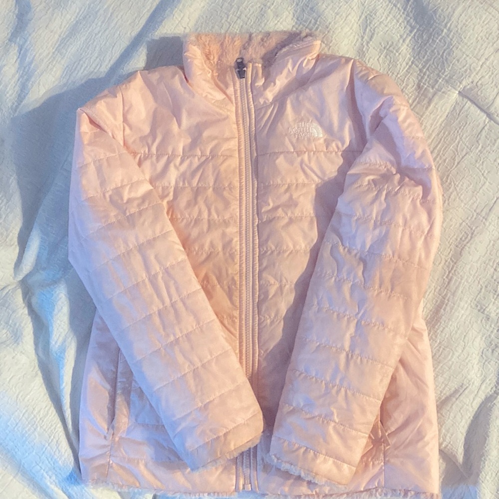 Pink Big Girls North Face Reversible Winter Puffer Coat